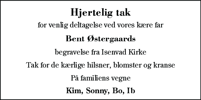 Dødsannonce for Bent Østergaard
