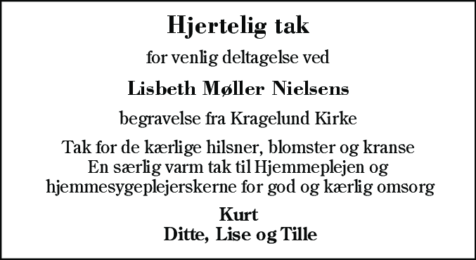 Dødsannonce for Lisbeth Møller Nielsen