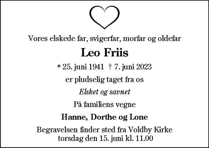 Dødsannonce for Leo Friis