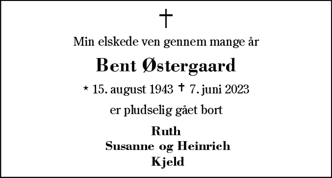 Dødsannonce for Bent Østergaard