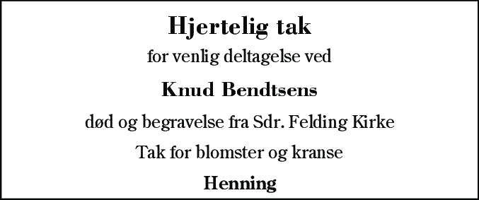 Dødsannonce for Knud Bendtsen