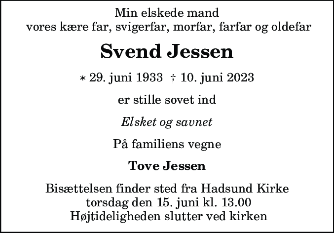 Dødsannonce for Svend Jessen