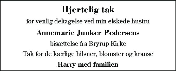 Dødsannonce for Annemarie Junker Pedersen