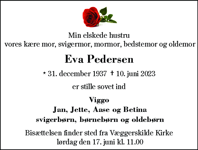 Dødsannonce for Eva Pedersen