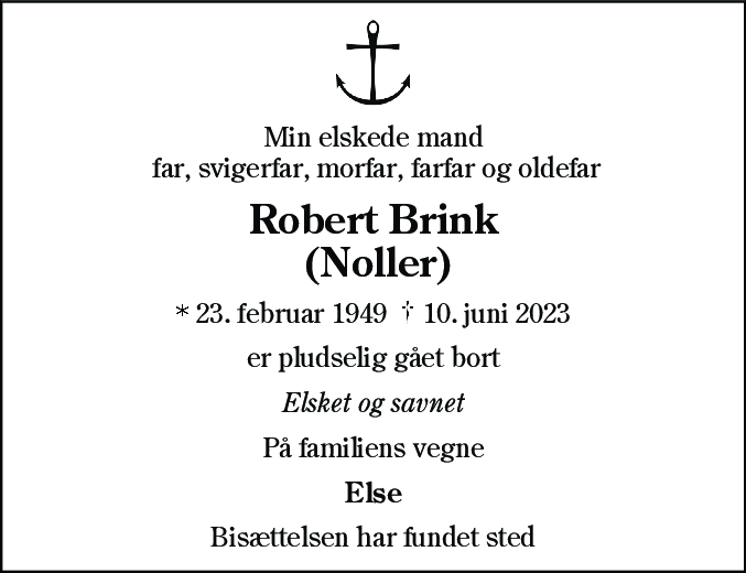 Dødsannonce for Robert Brink
