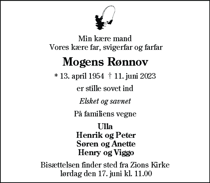 Dødsannonce for Mogens Rønnov