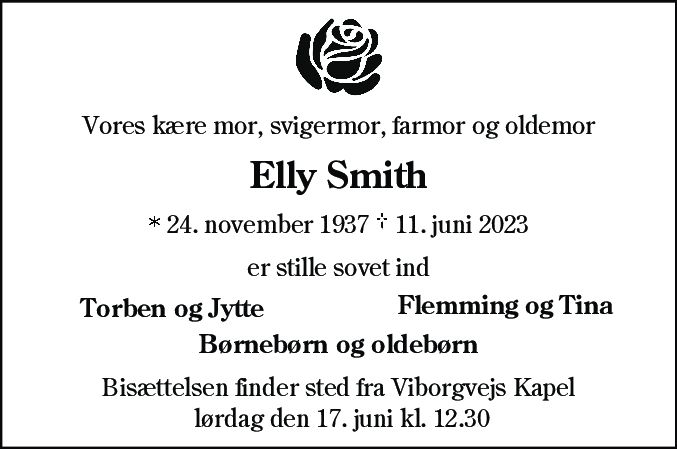 Dødsannonce for Elly Smith