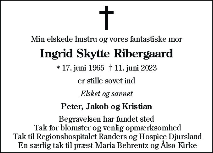 Dødsannonce for Ingrid Skytte Ribergaard