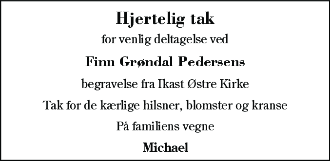 Dødsannonce for Finn Grøndal Pedersen