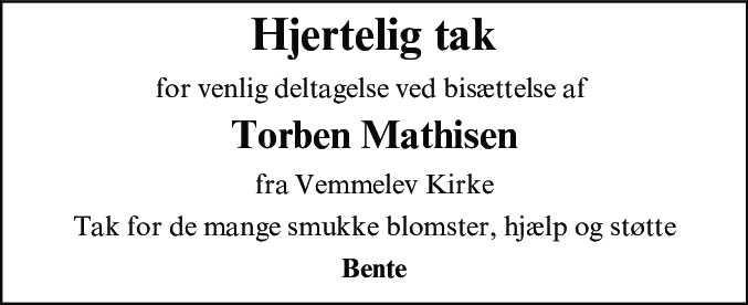 Dødsannonce for Torben Mathisen