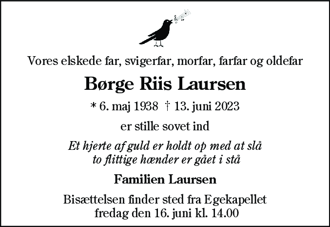 Dødsannonce for Børge Riis Laursen