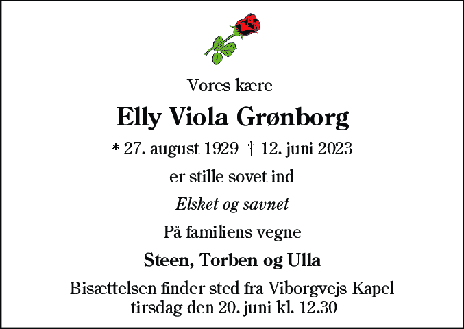 Dødsannonce for Elly Viola Grønborg