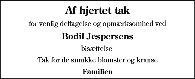 Dødsannonce for Bodil Jespersen