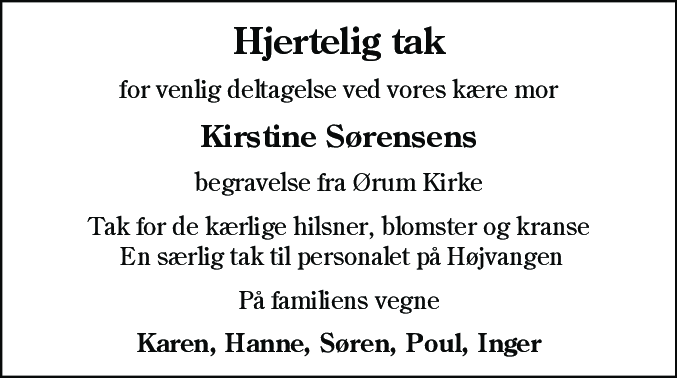 Dødsannonce for Kirstine Madsen Sørensen