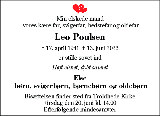 Dødsannonce for Leo Poulsen