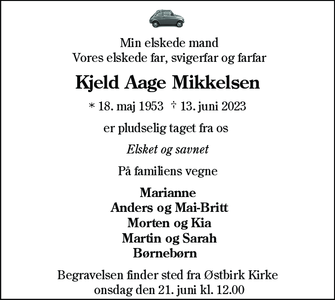 Dødsannonce for Kjeld Aage Mikkelsen