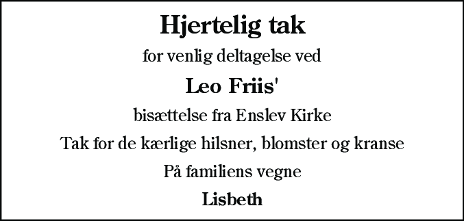 Dødsannonce for Leo Friis