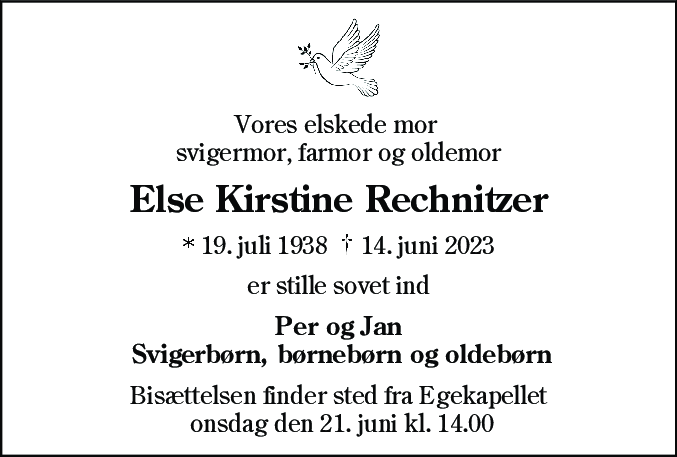 Dødsannonce for Else Kirstine Rechnitzer