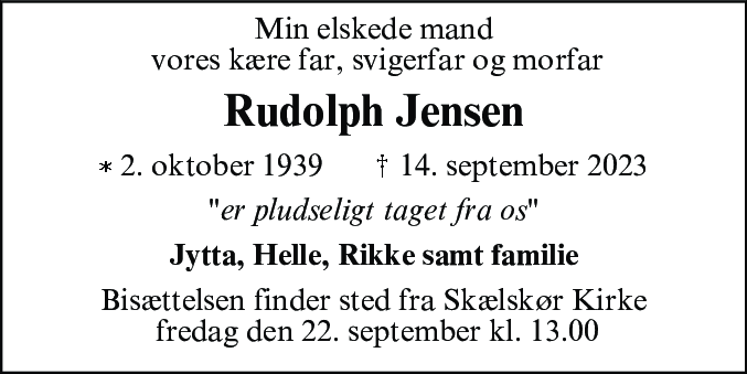 Dødsannonce for Rudolph Christian Jensen