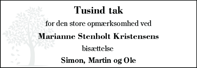 Dødsannonce for Marianne Stenholt Kristensen
