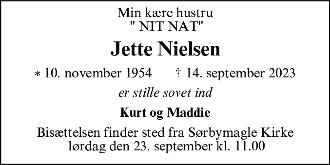 Dødsannonce for Jette Nielsen