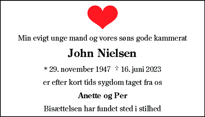 Dødsannonce for John Thomsen Nielsen