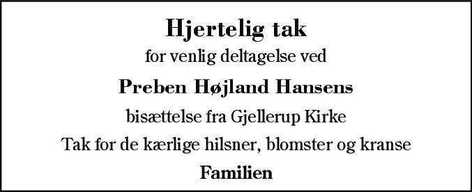 Dødsannonce for Preben Højland Hansen