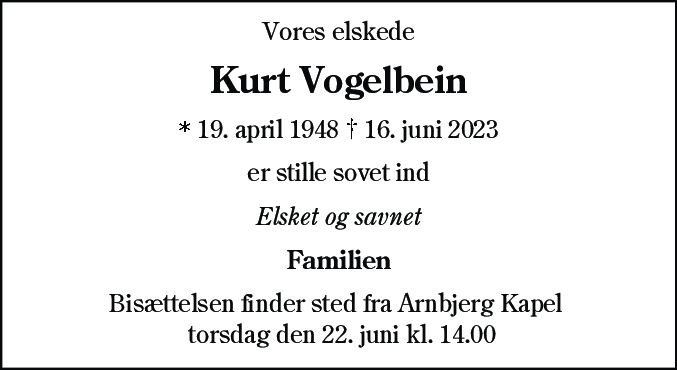 Dødsannonce for Kurt Anders Vogelbein