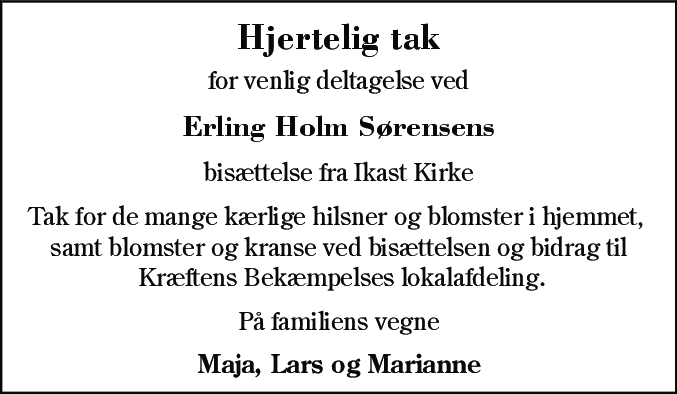 Dødsannonce for Erling Holm Sørensen