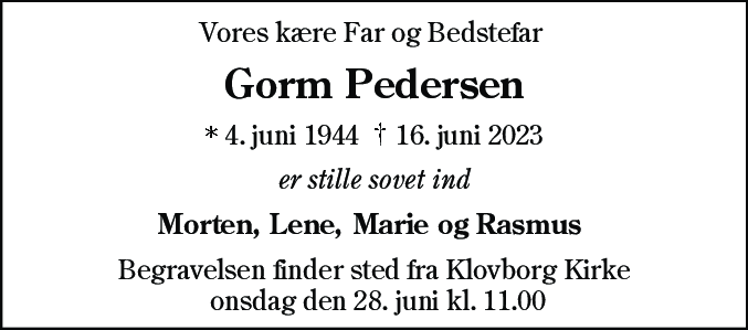 Dødsannonce for Hans Anton Gorm Pedersen