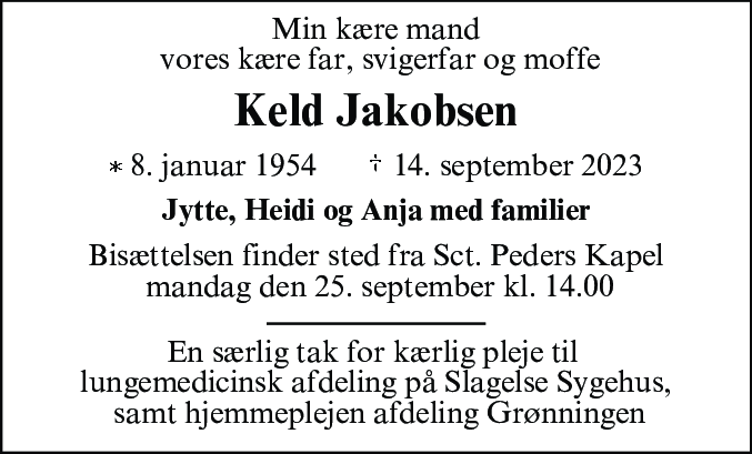 Dødsannonce for Keld Jakobsen