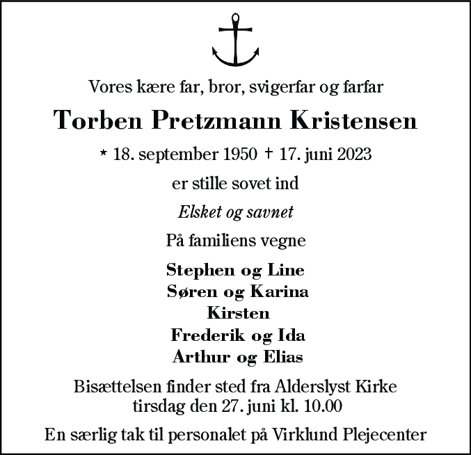 Dødsannonce for Torben Pretzmann Kristensen