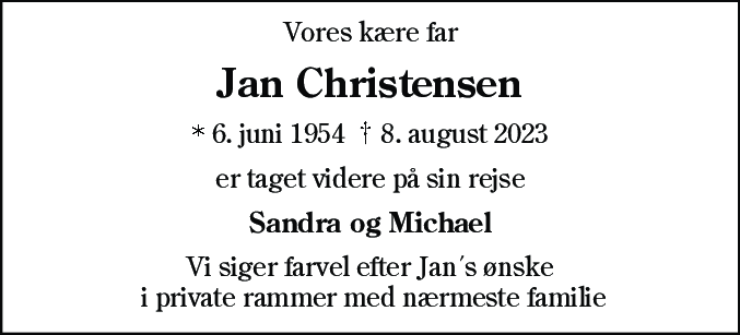 Dødsannonce for Jan Christensen