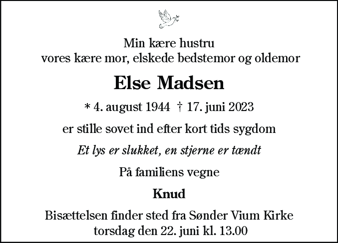 Dødsannonce for Else Madsen