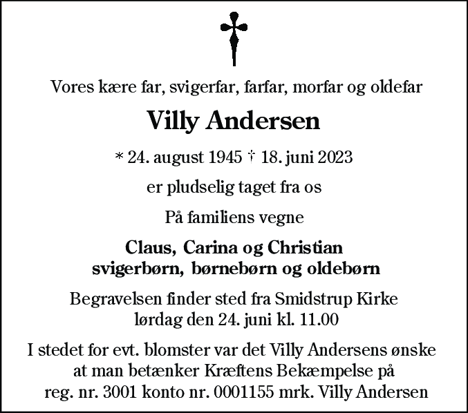 Dødsannonce for Villy Andersen