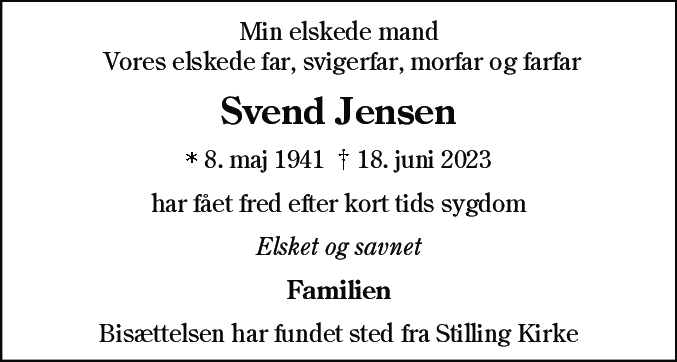 Dødsannonce for Svend Jensen