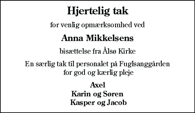Dødsannonce for Anna Mikkelsen