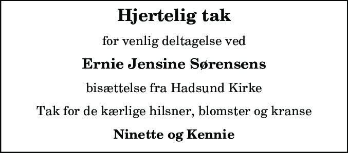 Dødsannonce for Ernie Jensine Sørensen