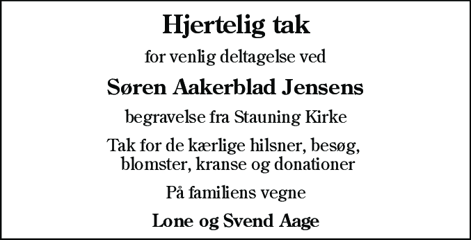 Dødsannonce for Søren Aakerblad Jensen