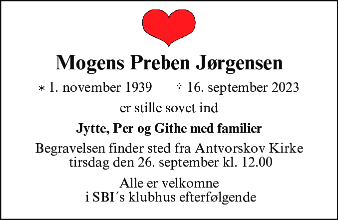 Dødsannonce for Mogens Preben Jørgensen