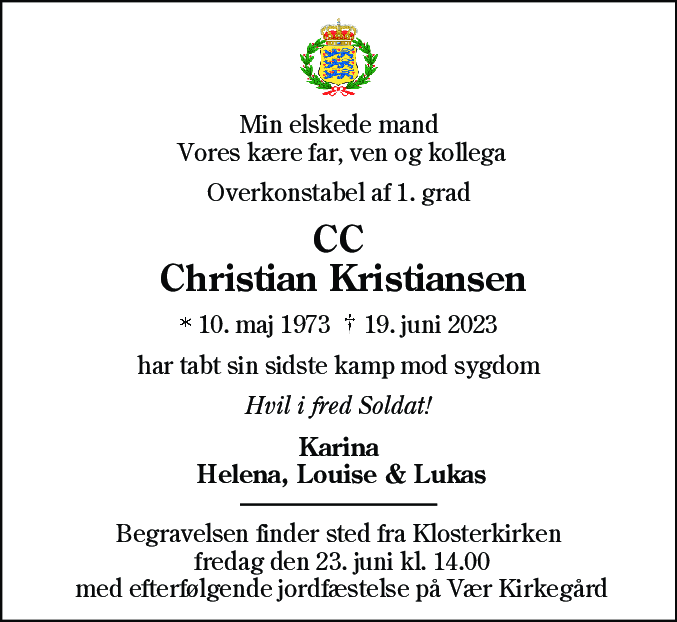 Dødsannonce for Christian Kristiansen