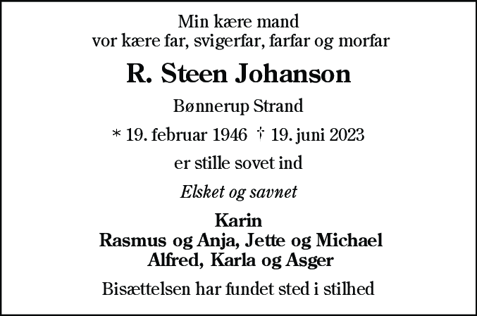 Dødsannonce for Robert Steen Johanson