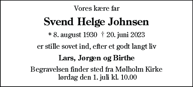 Dødsannonce for Svend Helge Johnsen