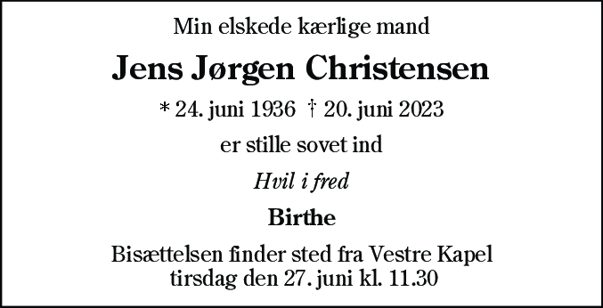 Dødsannonce for Jens Jørgen Christensen