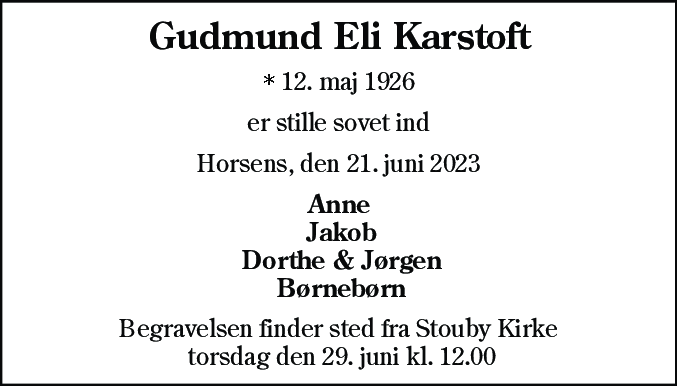Dødsannonce for Gudmund Eli Karstoft