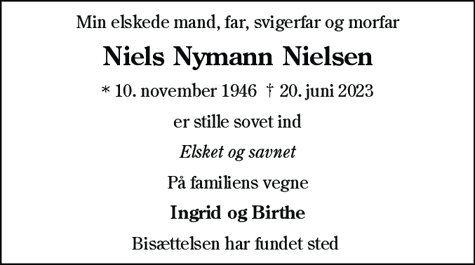 Dødsannonce for Niels Nymann Nielsen