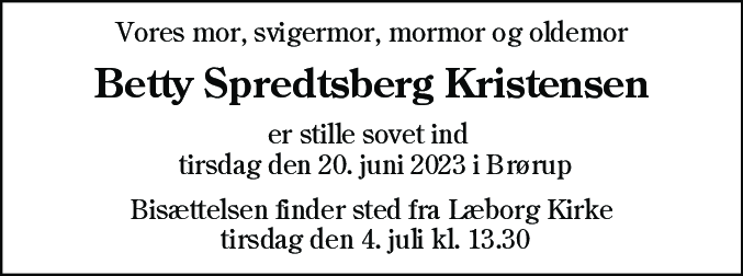Dødsannonce for Betty Kristensen