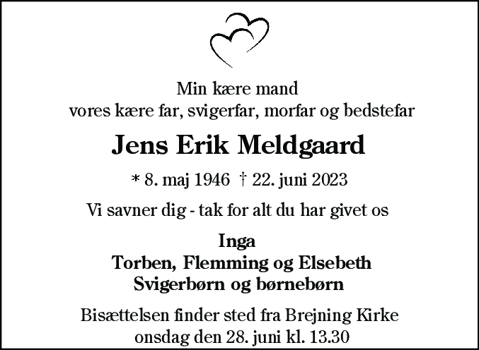 Dødsannonce for Jens Erik Meldgaard