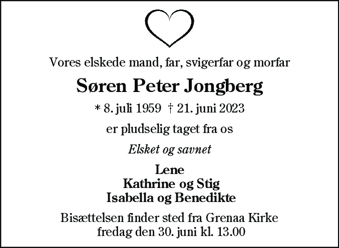 Dødsannonce for Søren Peter Jongberg