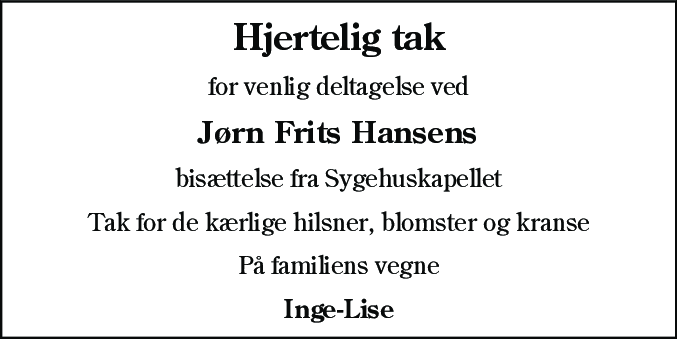 Dødsannonce for Jørn Frits Hansen
